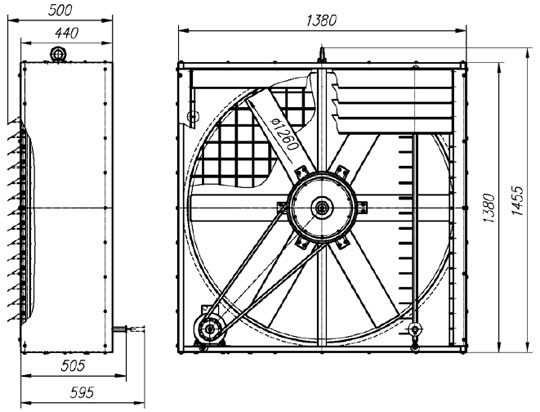 Габаритные и присоединительные размеры осевого вентилятора ВО 12